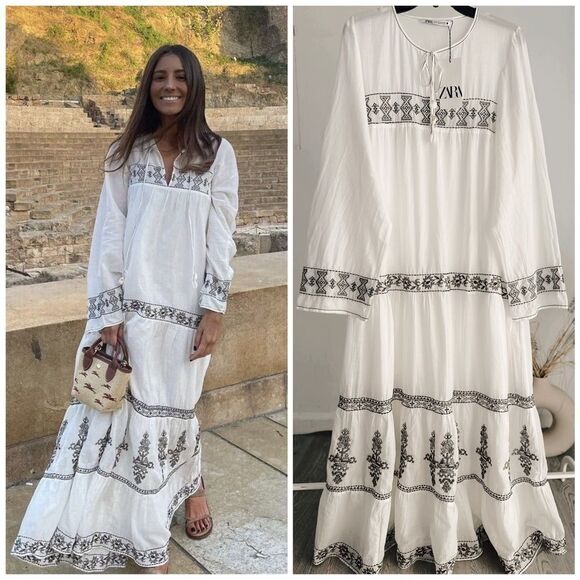 Zara Cotton Embroidered Dress New - Picture 1 of 6